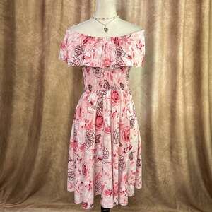 Y2K Ruffled Dress Midi Smocked Top Floral Rose Butterfly Pink Fairy Folk Spring